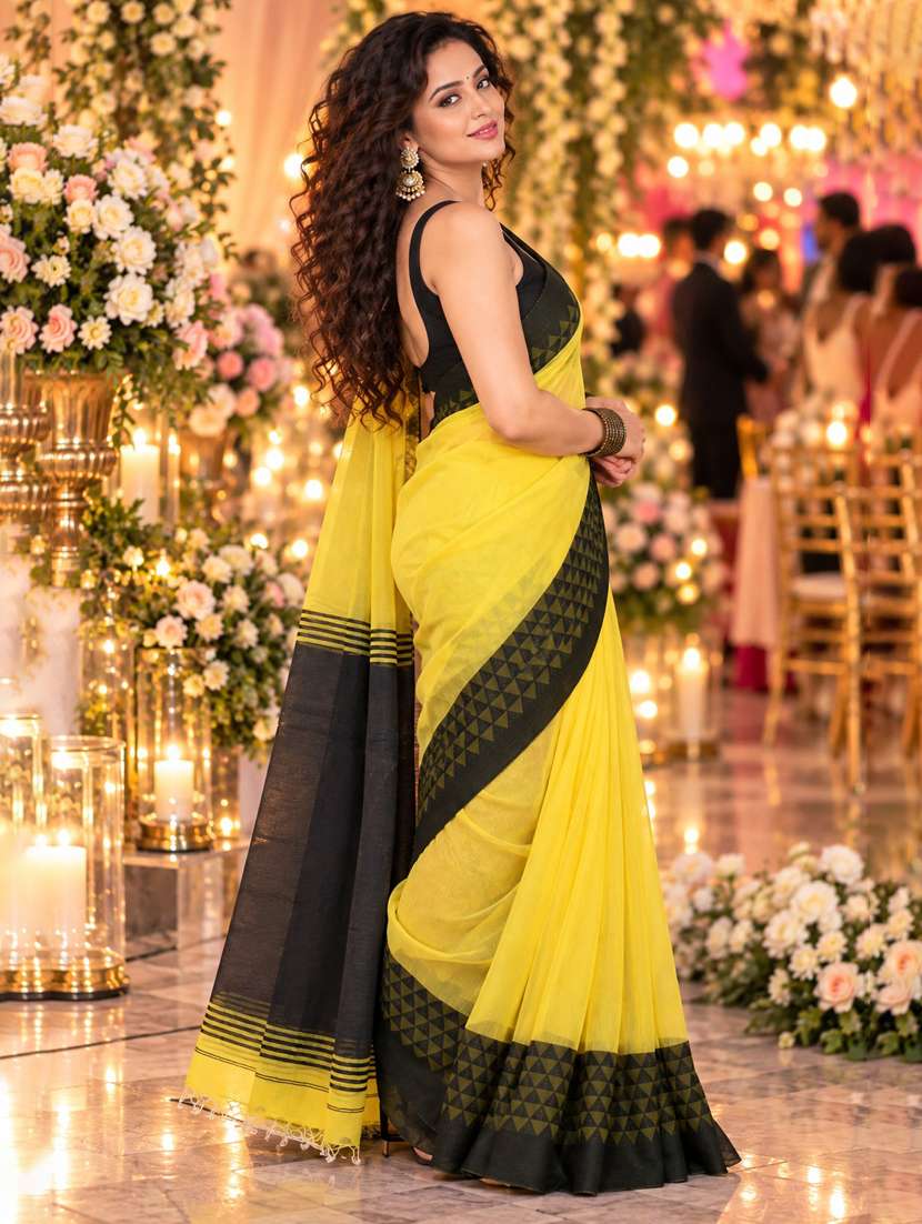 Women Solid With Bordered Saree With Blouse - 22730938 -  Standard Image - 2