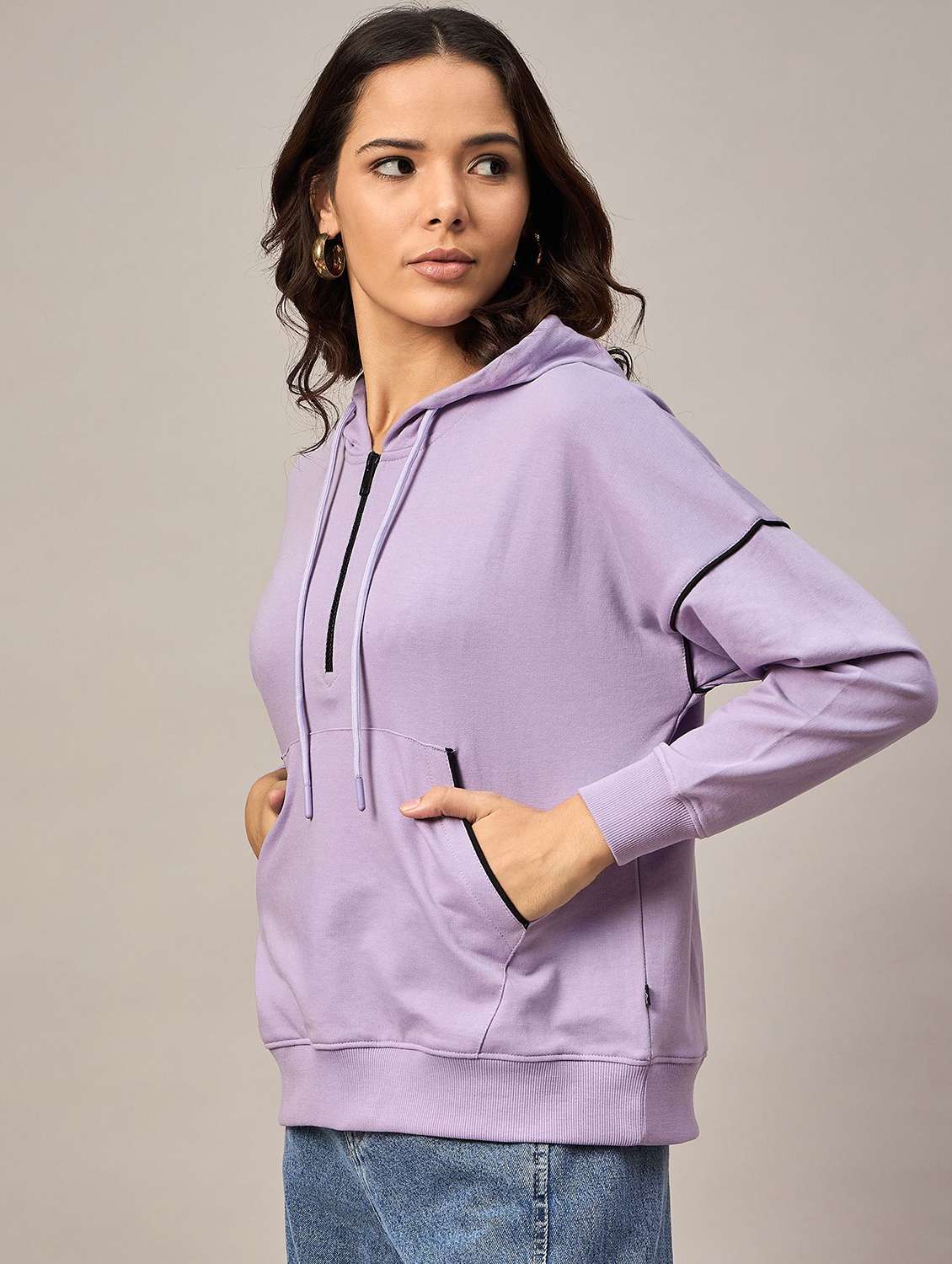 Women Solid Long Sleeves Hooded Sweatshirt - 22731469 -  Standard Image - 2