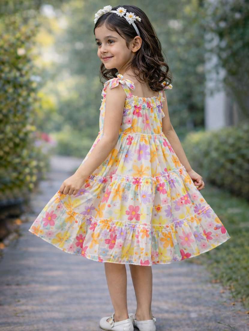 Girl Printed Sleeveless Tiered Frock - 22731537 -  Standard Image - 2