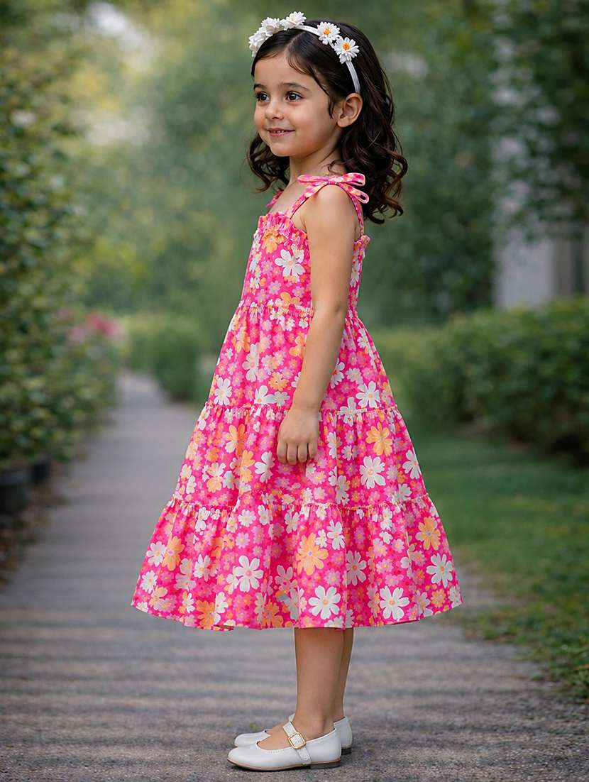 Girls Printed Sleeveless Tiered Frock - 22731538 -  Standard Image - 2