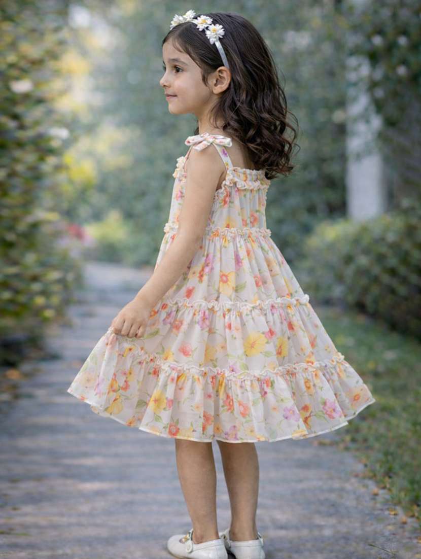 Girls Printed Sleeveless Tiered Frock - 22731539 -  Standard Image - 2