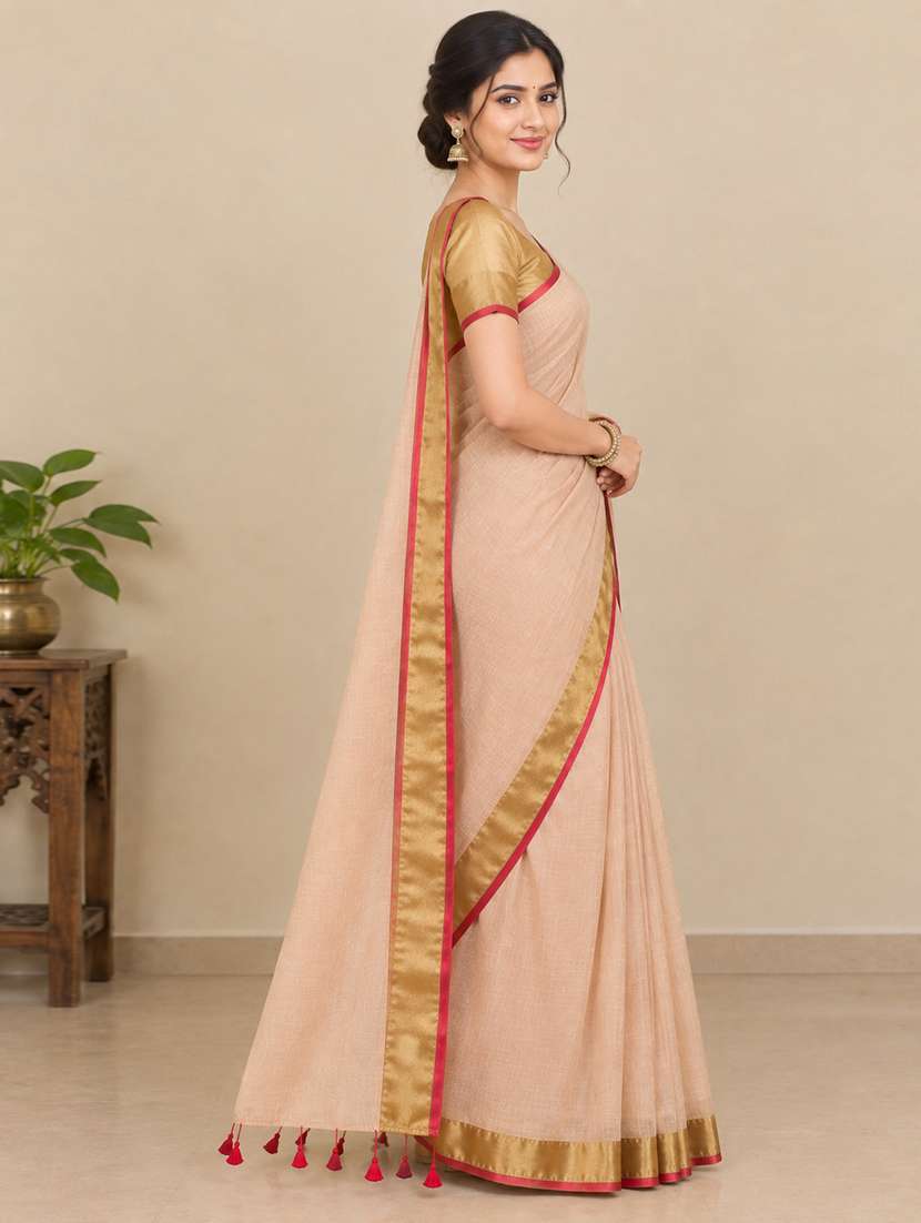 Women Solid With Bordered Saree With Blouse - 22731572 -  Standard Image - 2