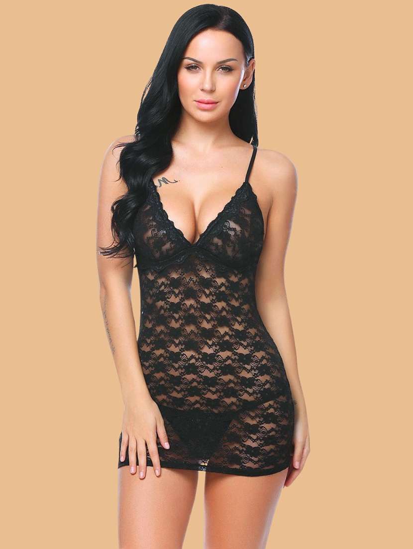 Women Self Design V Neck Babydoll Set - 22731755 -  Standard Image - 2