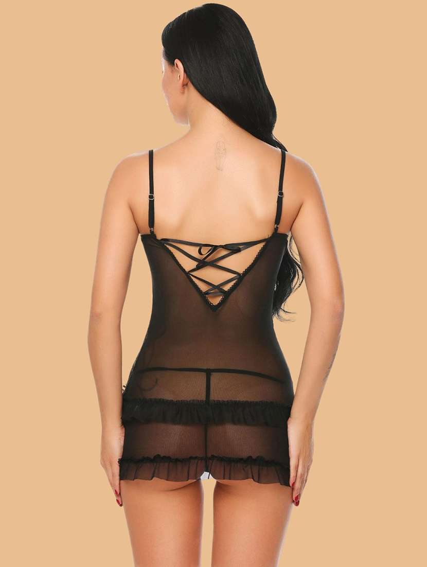 Women Self Design V Neck Babydoll Set - 22731792 -  Standard Image - 2