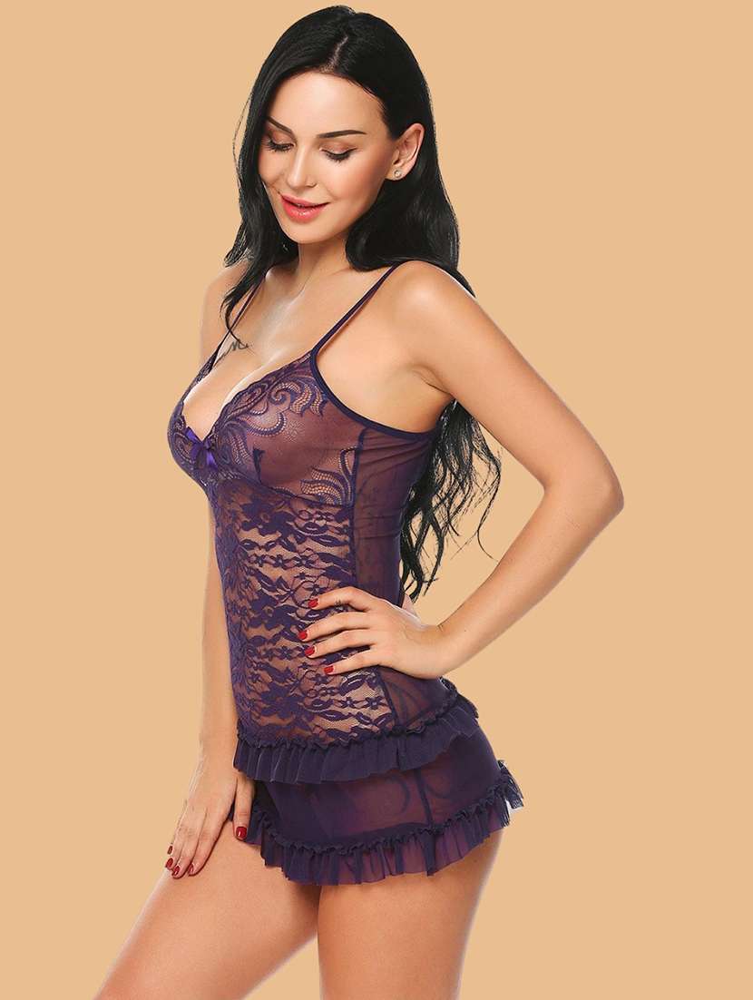 Women Self Design V Neck Babydoll Set - 22731793 -  Standard Image - 2