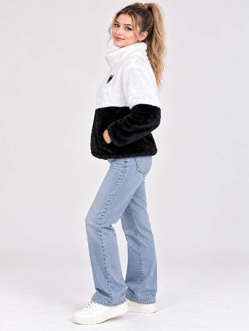 Women Colourblocked Long Sleeves Fur Jacket - 22731802 -  Standard Image - 2