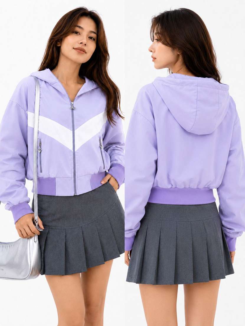 Women Color Block Long Sleeve Windcheater Jacket - 22734978 -  Standard Image - 2