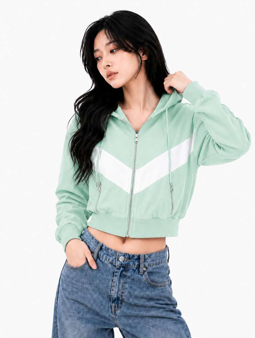 Women Color Block Long Sleeve Windcheater Jacket - 22734980 -  Standard Image - 2