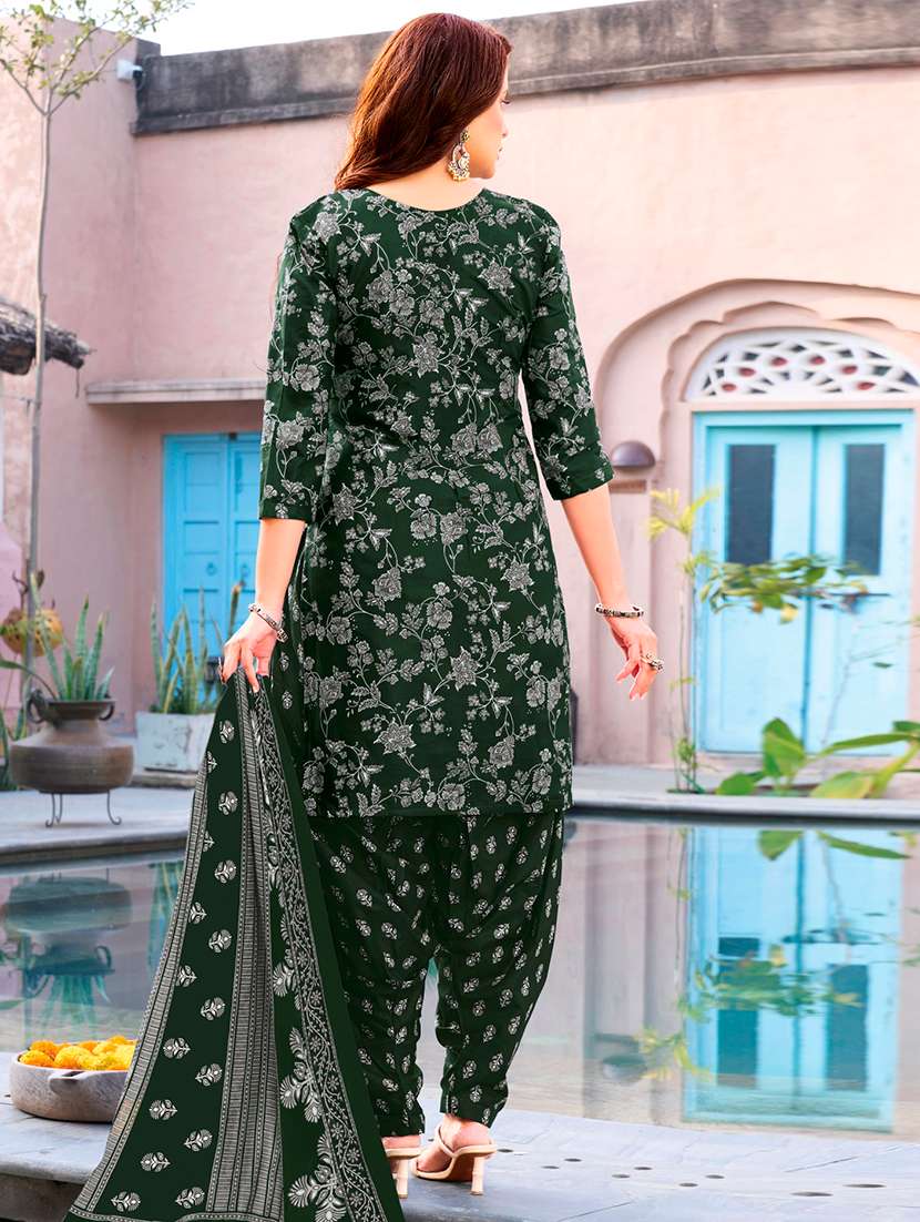 Women Printed Three Quarter Sleeves Kurta Patiala With Dupatta Set - 22735132 -  Standard Image - 2