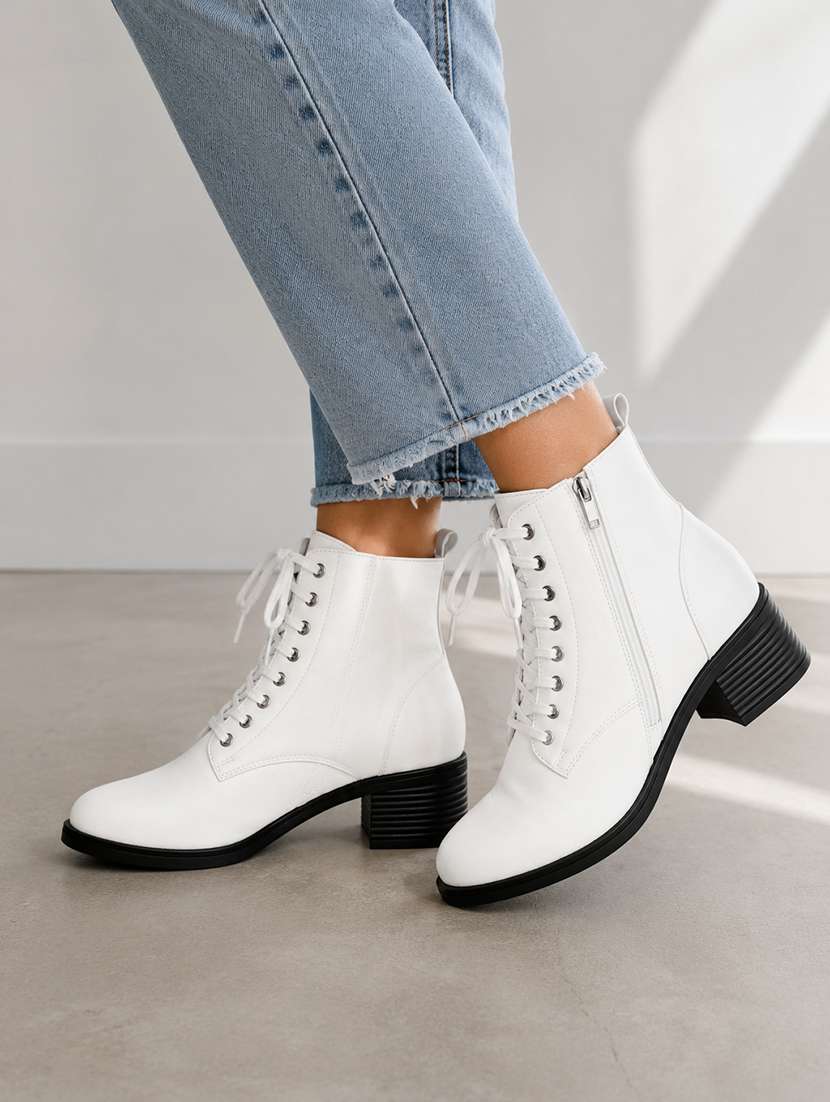 women solid lace up ankle boots
