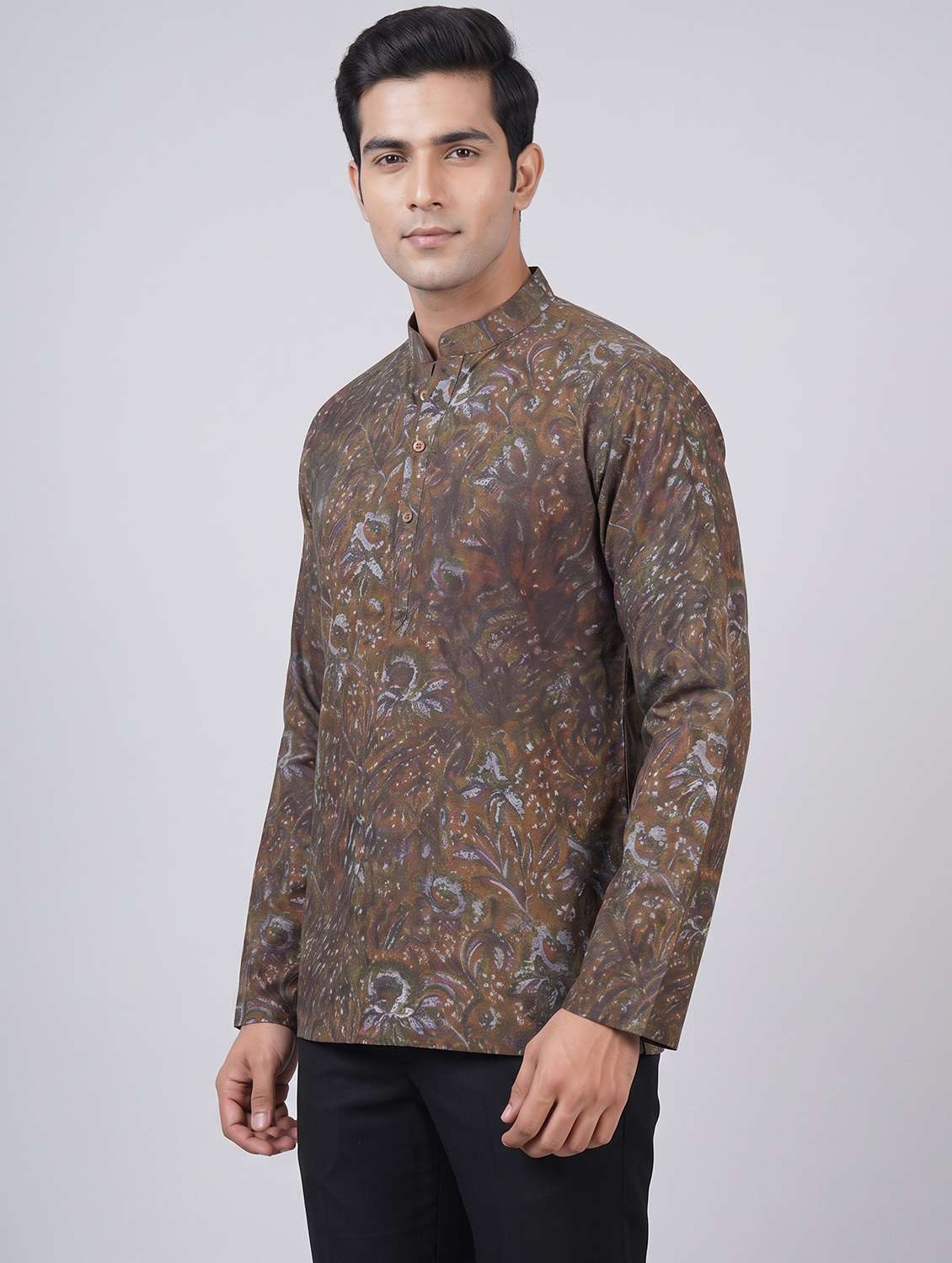 Men Printed Mandarin Neck Short Kurta - 22735207 -  Standard Image - 2
