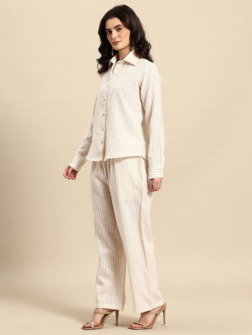 Women Striped Long Sleeves Shirt And Trouser Co-ord Set - 22735387 -  Standard Image - 2