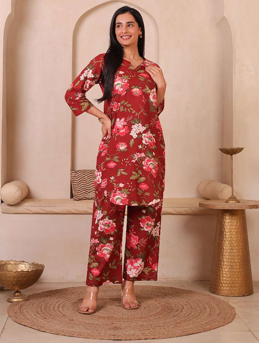Women Printed Three Quarter Sleeves Ethnic Co-ord Set - 22735397 -  Standard Image - 2