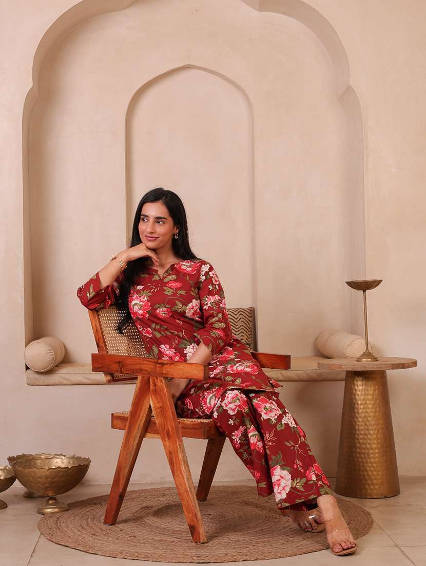 Women Printed Three Quarter Sleeves Ethnic Co-ord Set - 22735397 -  Standard Image - 7