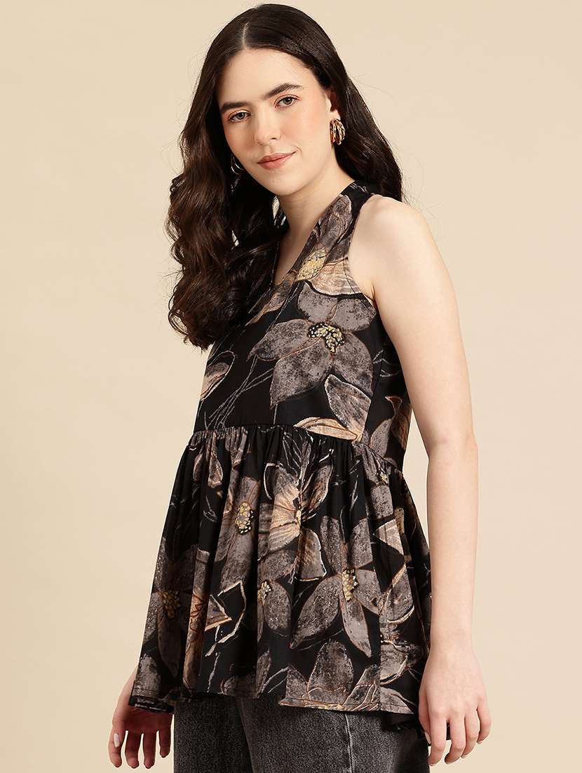 Women Printed Sleeveless Flared Kurti - 22735405 -  Standard Image - 2