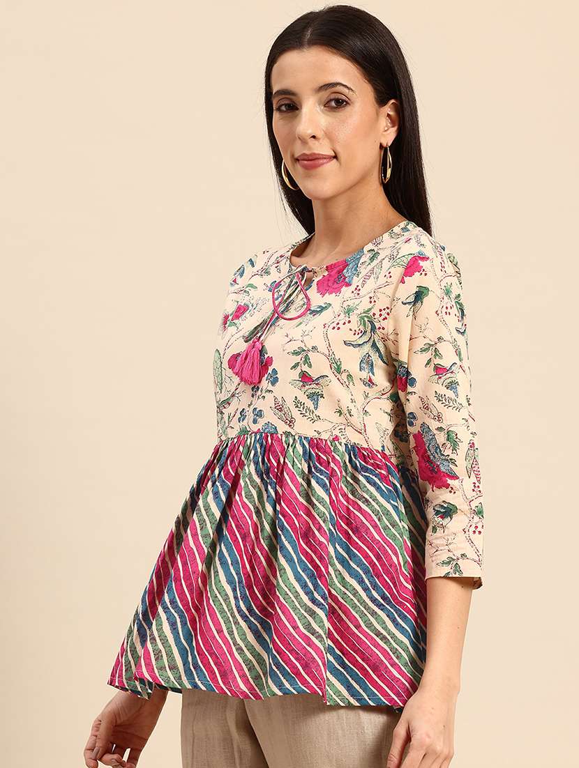 Women Printed Three Quarter Sleeves Peplum Top - 22735412 -  Standard Image - 2