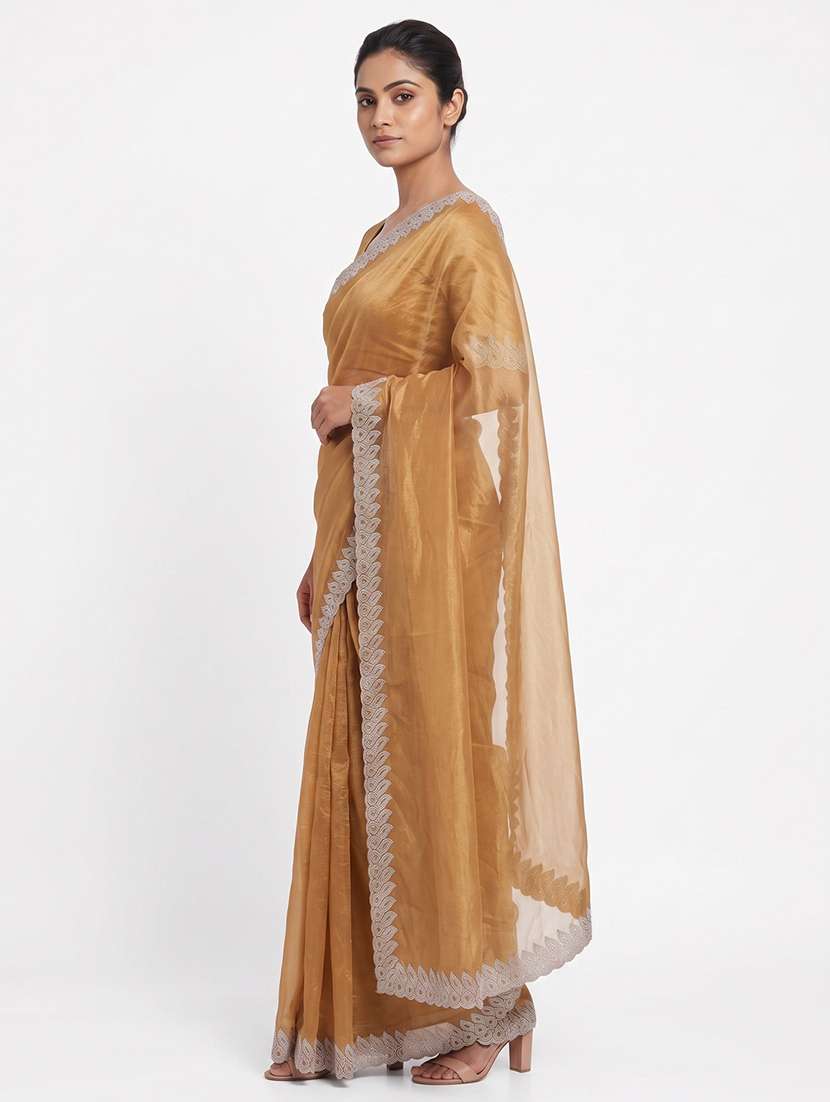 Women Solid With Bordered Saree With Blouse - 22735909 -  Standard Image - 2