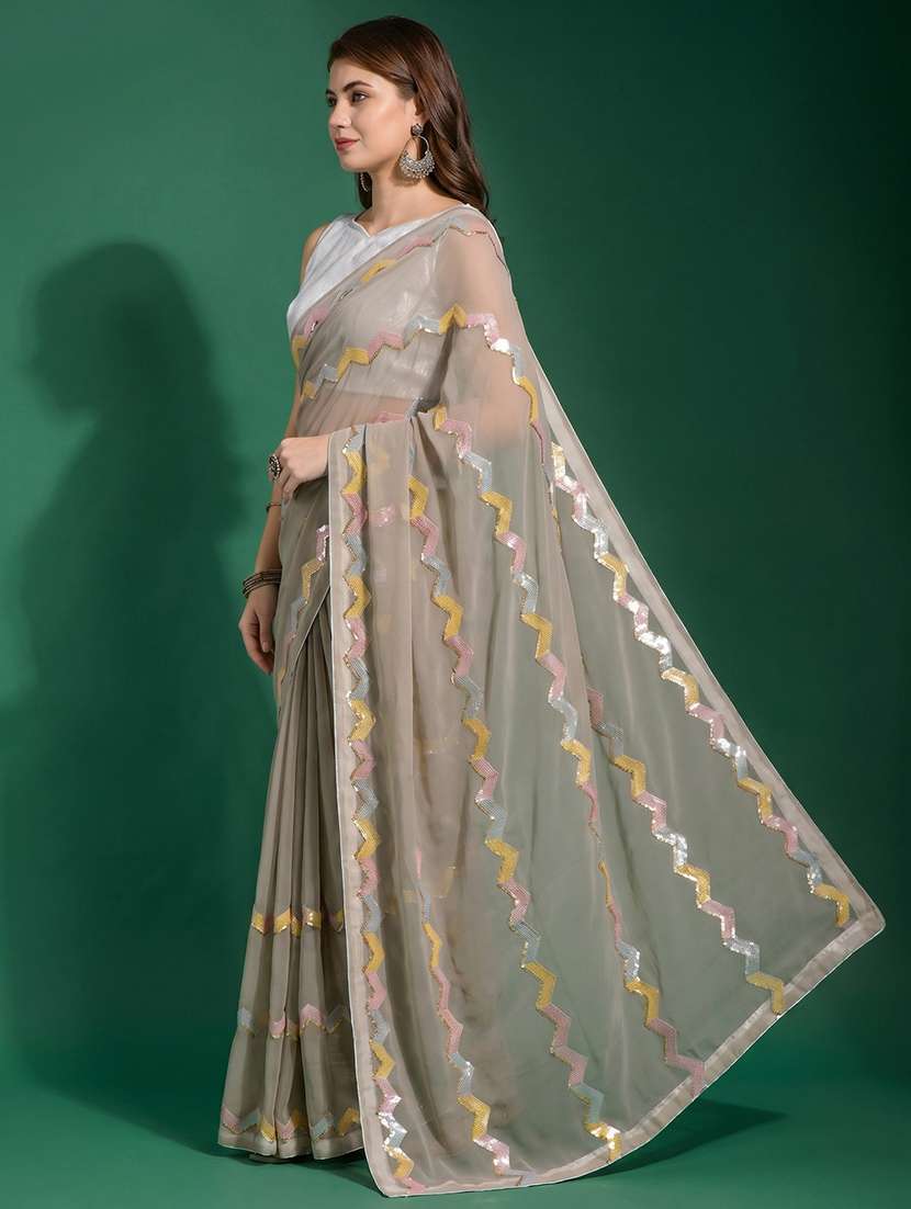 Women Solid With Work Embellished Saree With Blouse - 22736823 -  Standard Image - 2
