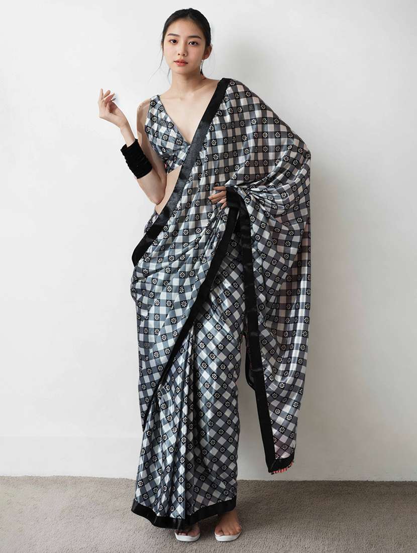 Women Checkered Ready To Wear Saree With Blouse - 22736885 -  Standard Image - 2