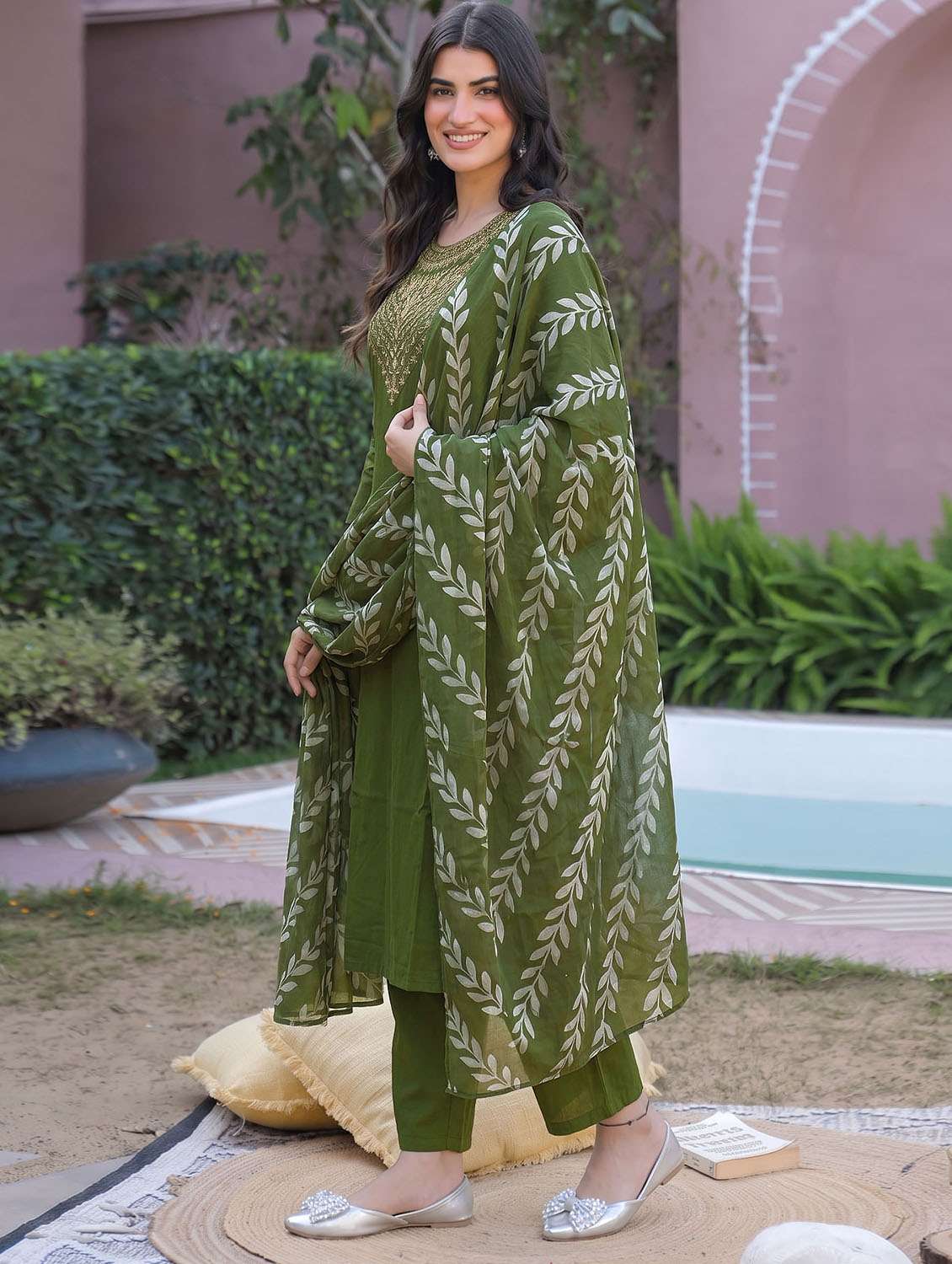 Women Embroidered Three Quarter Sleeves Kurta Pant With Dupatta Set - 22737510 -  Standard Image - 2