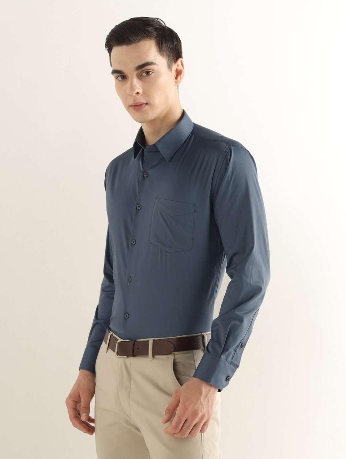 Men Solid Long Sleeve Slim Fit Formal Shirt - 22737614 -  Standard Image - 2