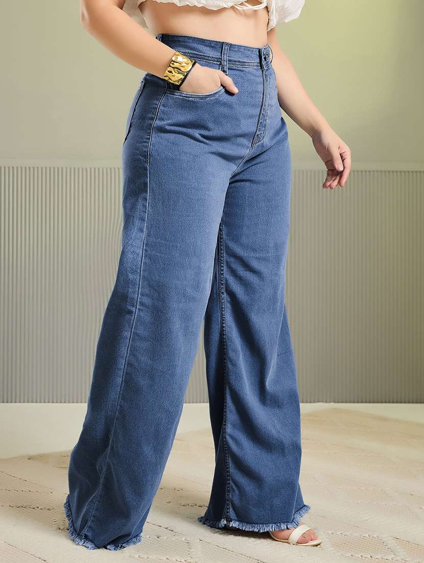 Women Solid High Rise Wide Leg Jeans - 22737773 -  Standard Image - 2
