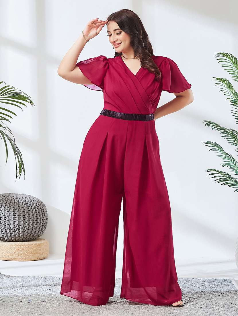 Women Solid Short Sleeves Full Leg Jumpsuit - 22738119 -  Standard Image - 2