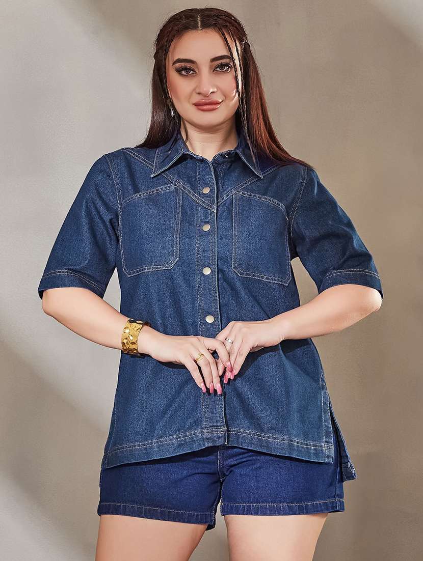 Women Solid Short Sleeves Regular Shirt - 22738217 -  Standard Image - 2