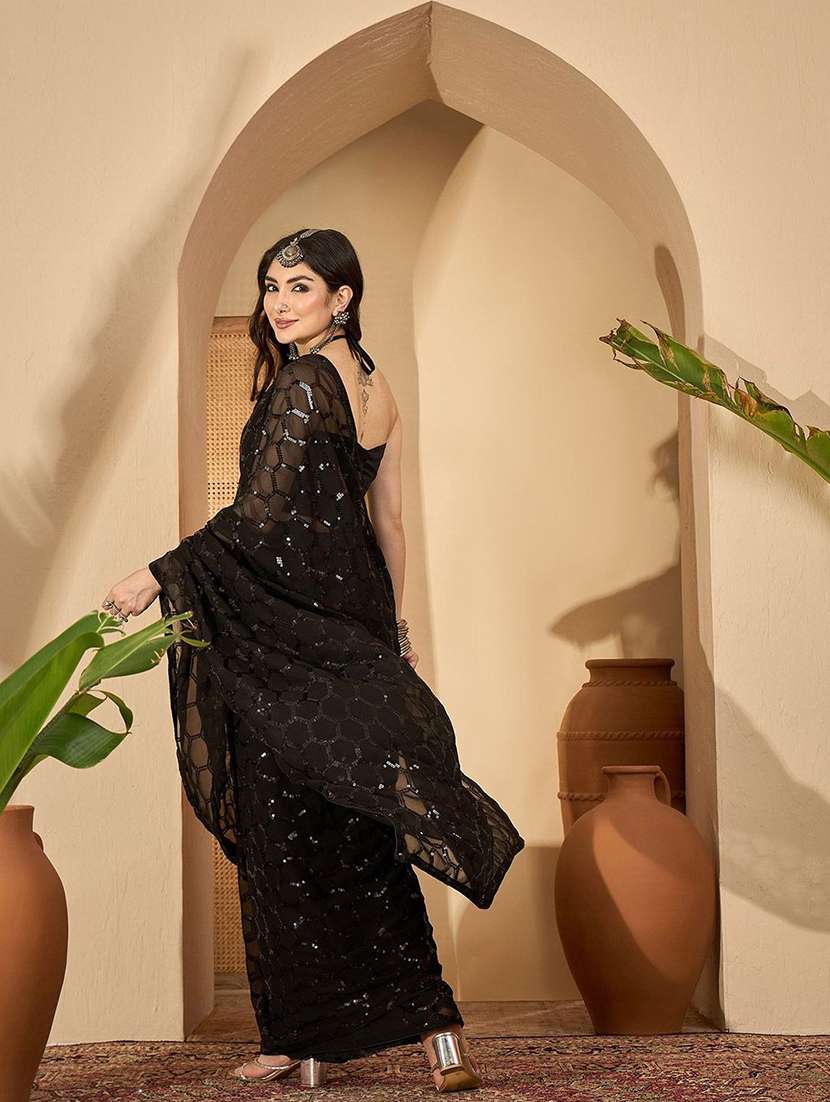 Women Solid With Work Embellished Saree With Blouse - 22738570 -  Standard Image - 2