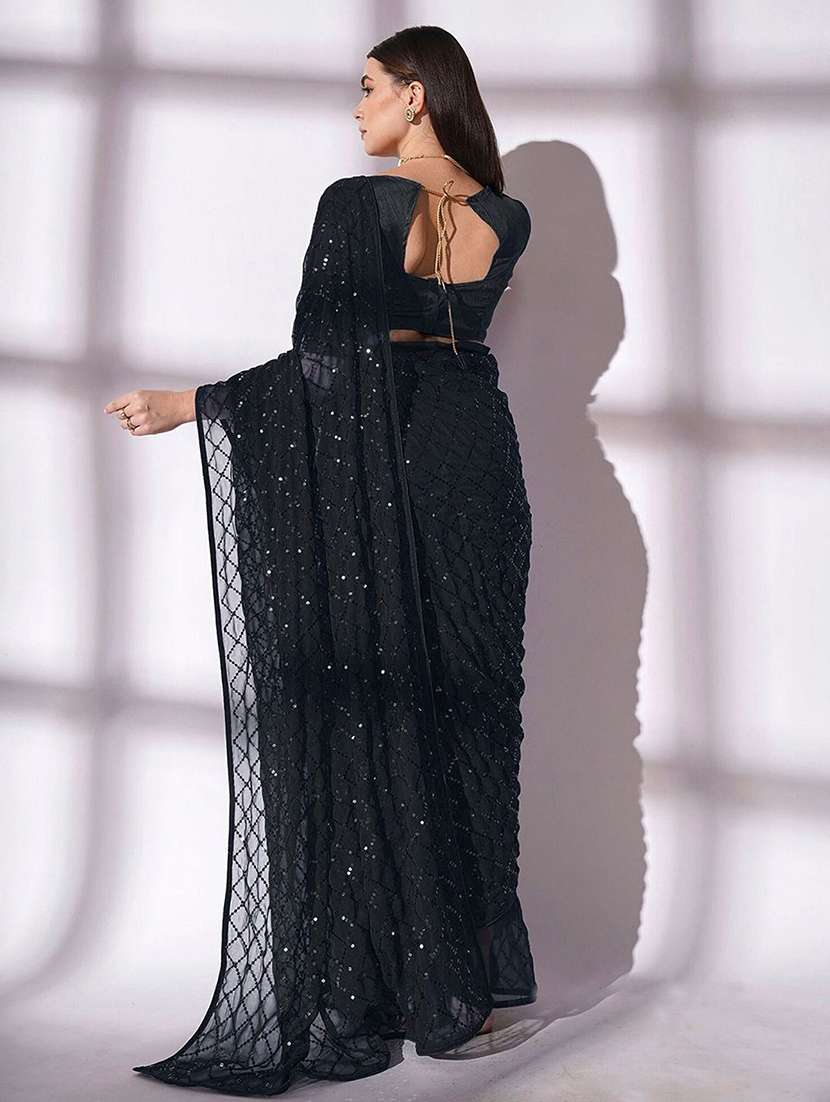 Women Solid With Work Embellished Saree With Blouse - 22738577 -  Standard Image - 2