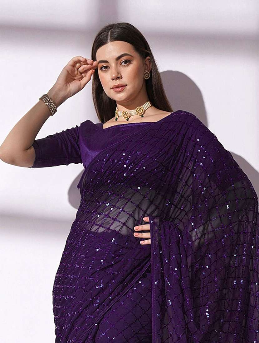 Women Solid With Work Embellished Saree With Blouse - 22738581 -  Standard Image - 2