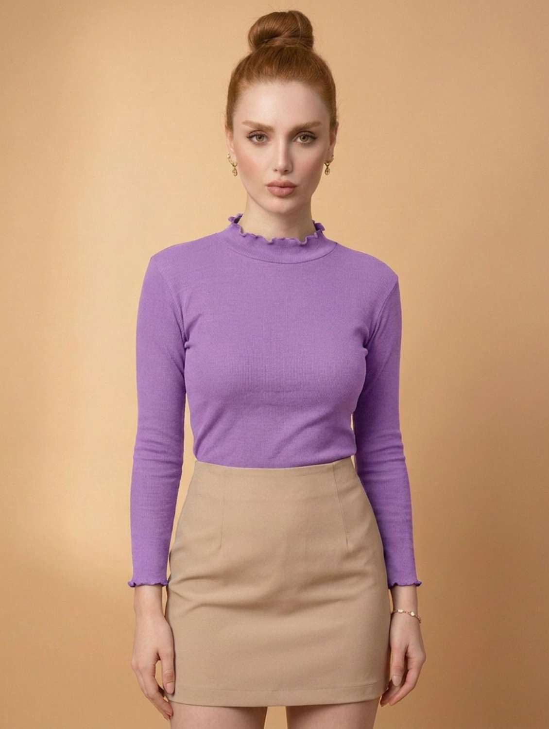 women solid long sleeves regular top