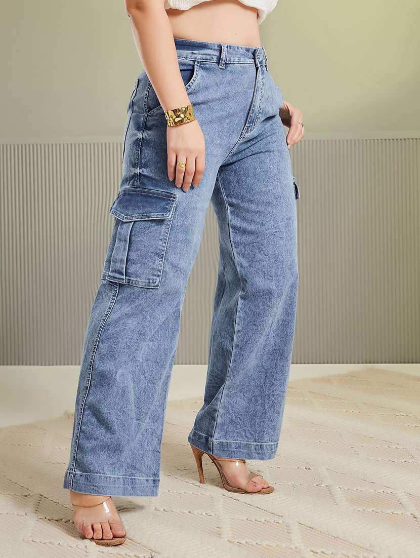 Women Solid High Rise Relaxed Fit Cargo - 22739674 -  Standard Image - 2