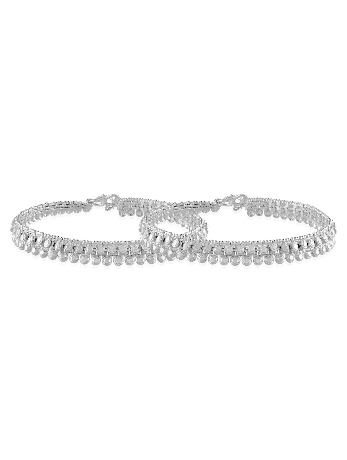 Brass Anti Tarnish Silver Plated Handmade Chilai Work Traditional Payal Pajeb Anklets For Women - 22740092 -  Standard Image - 2