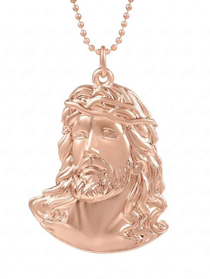 Jesus Face Rose Gold Tone Brass Spiritual Pendant With Chain - 22740108 -  Standard Image - 2