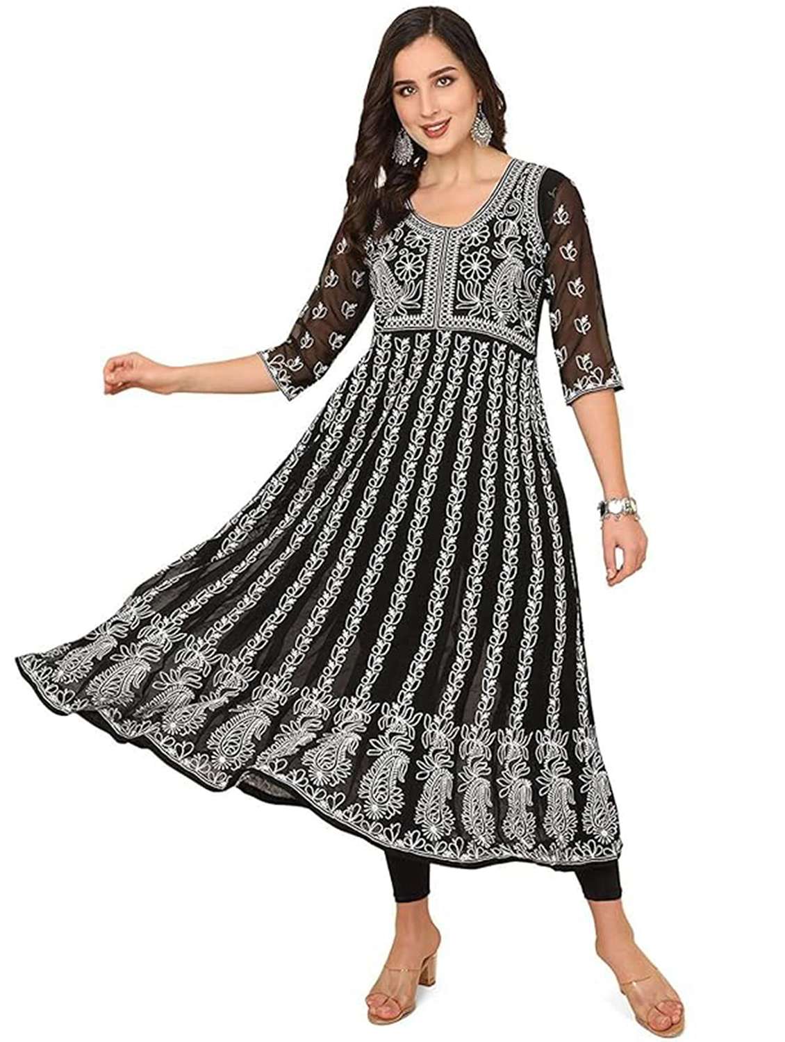 Women Embroidered Three Quarter Sleeves Anarkali Kurta - 22740282 -  Standard Image - 2