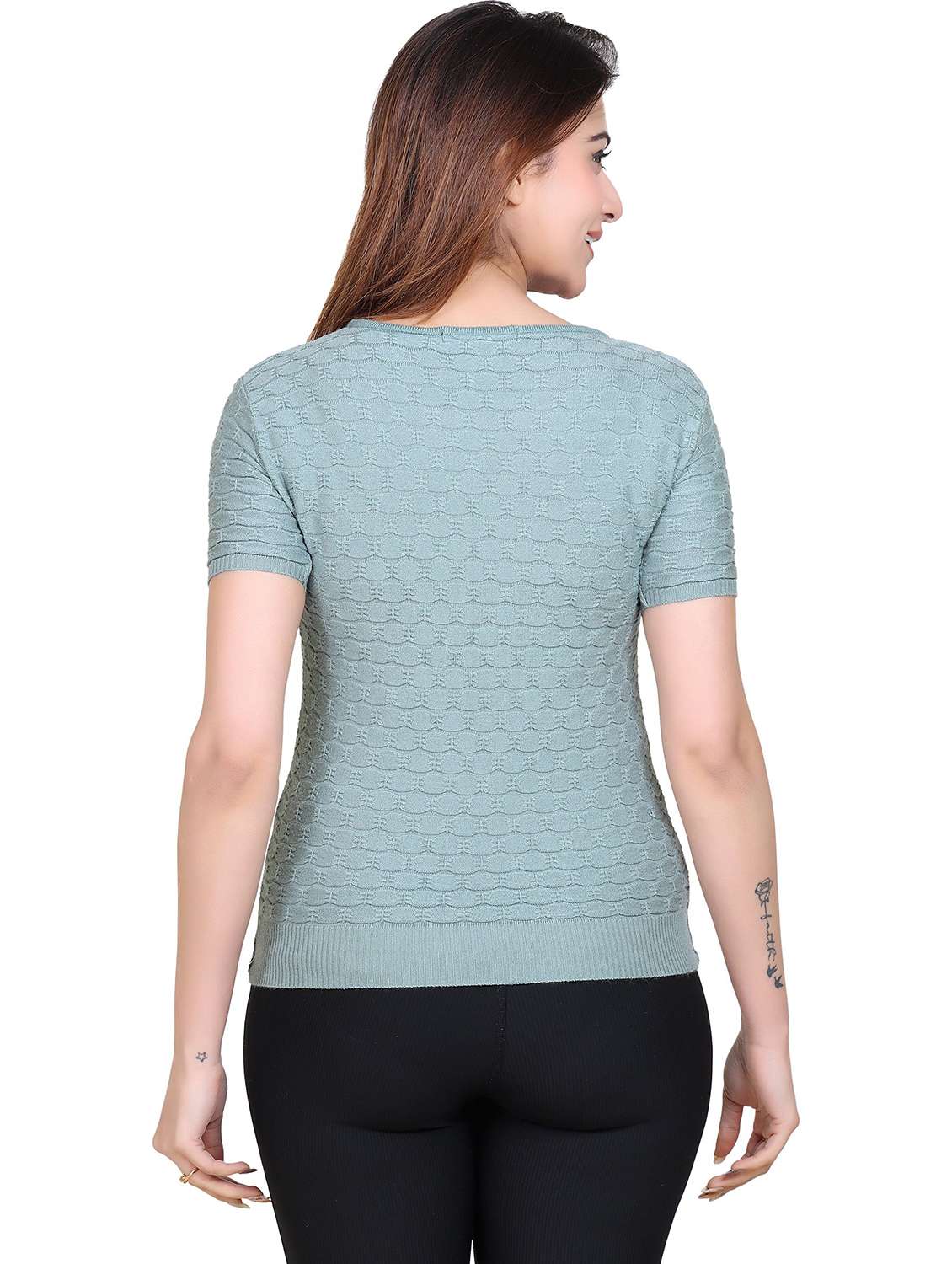 Women Self Design Short Sleeves Regular T-shirt - 22740417 -  Standard Image - 2