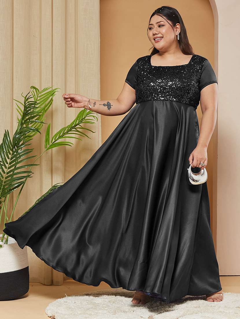 Women Sequined Short Sleeves Fit And Flare Gown - 22740740 -  Standard Image - 2
