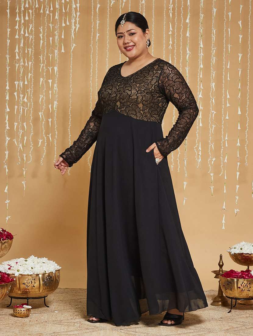 Women Self Design Long Sleeves Fit And Flare Gown - 22740900 -  Standard Image - 2