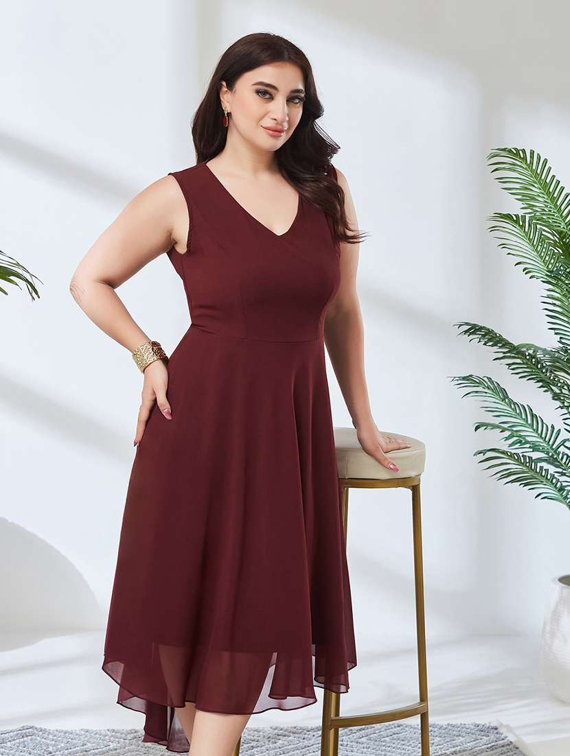 Women Solid Sleeveless High Low Dress - 22740986 -  Standard Image - 2