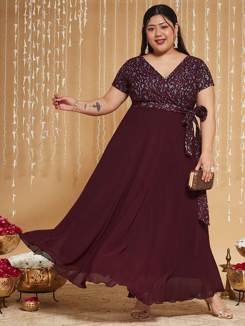 women self design short sleeves fit and flare dress