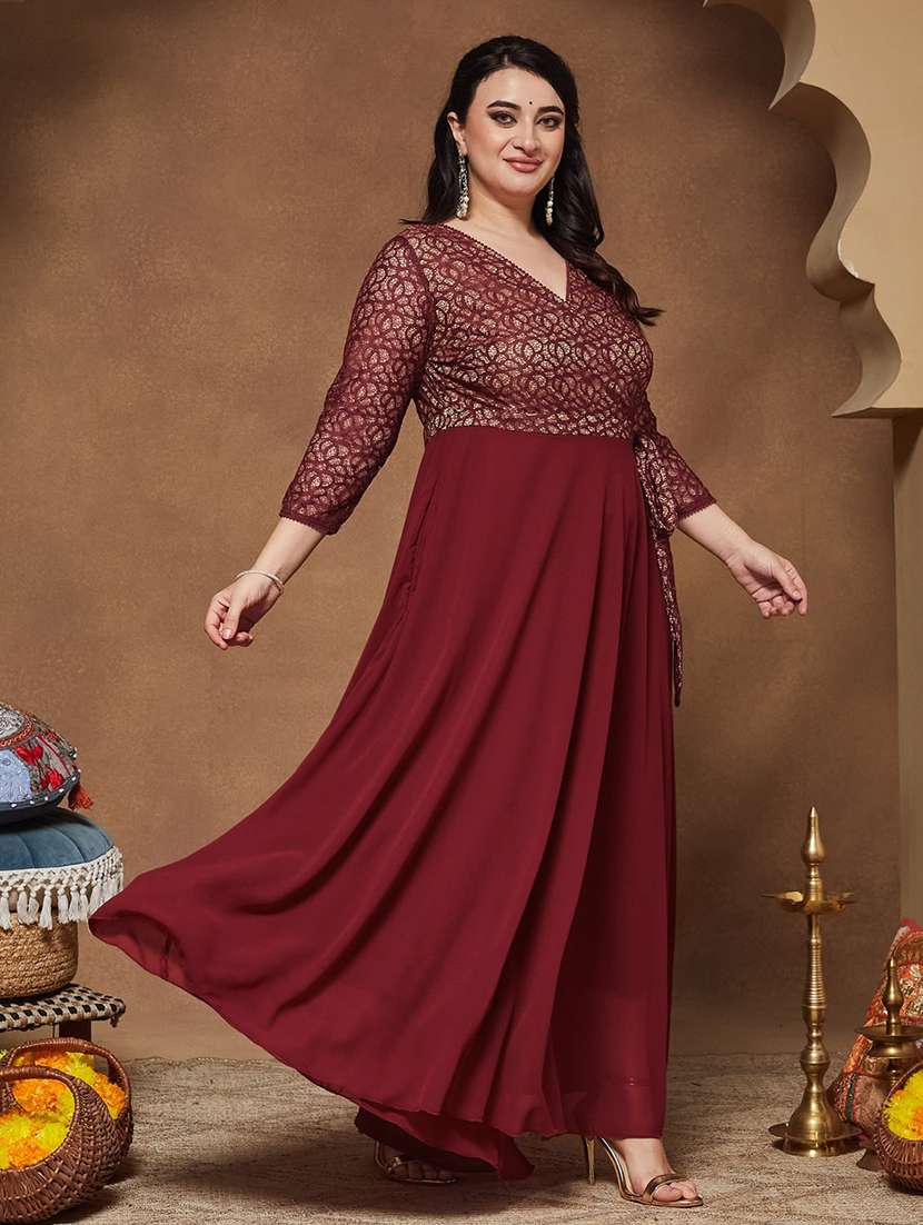 Women Self Design Three Quarter Sleeves Fit And Flare Dress - 22741298 -  Standard Image - 2