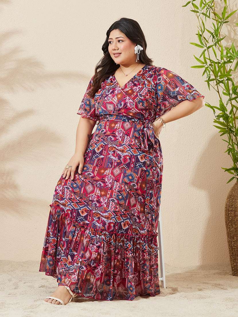 Women Printed Flared Sleeves Tiered Dress - 22741427 -  Standard Image - 2