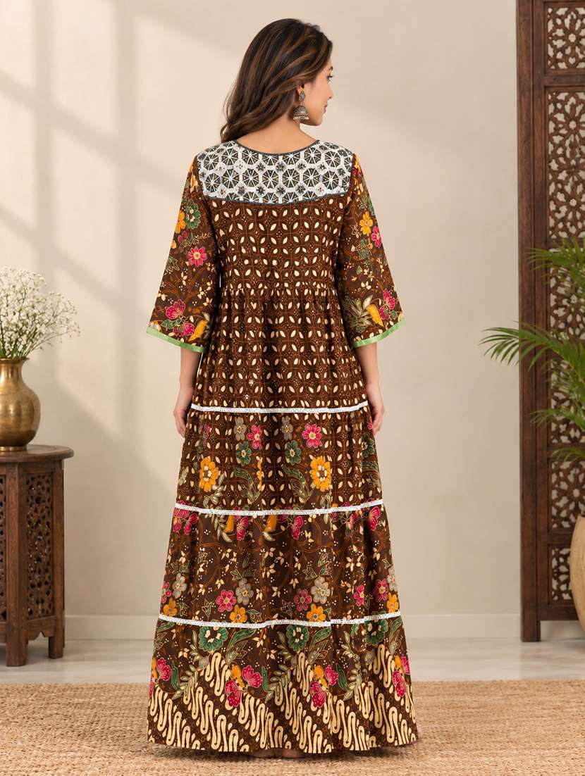 Women Printed Three Quarter Sleeves Nighty - 22741778 -  Standard Image - 2