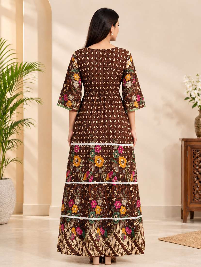 Women Printed Three Quarter Sleeves Nighty - 22741784 -  Standard Image - 2