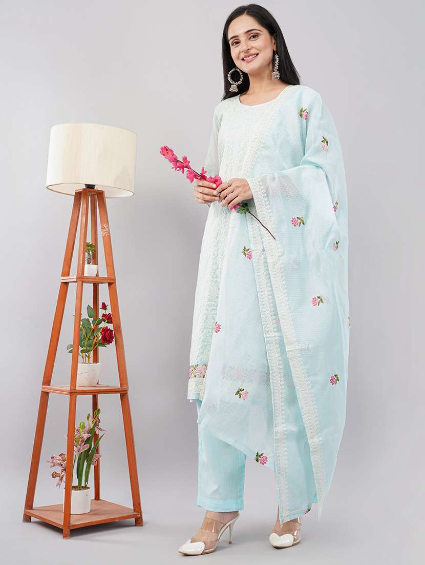 Women Embroidered Three Quarter Sleeves Kurta Pant With Dupatta Set - 22743261 -  Standard Image - 2
