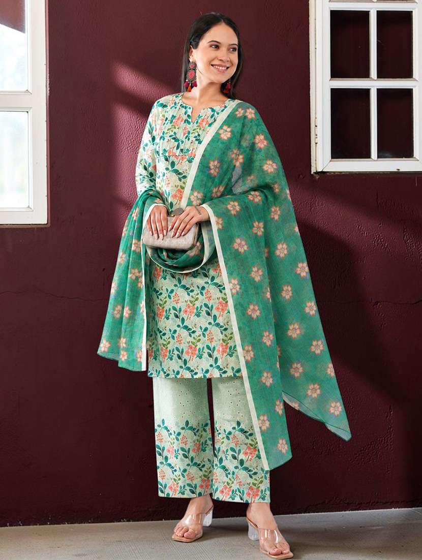 Women Printed Three Quarter Sleeves Kurta Pant Set With Dupatta - 22743342 -  Standard Image - 2