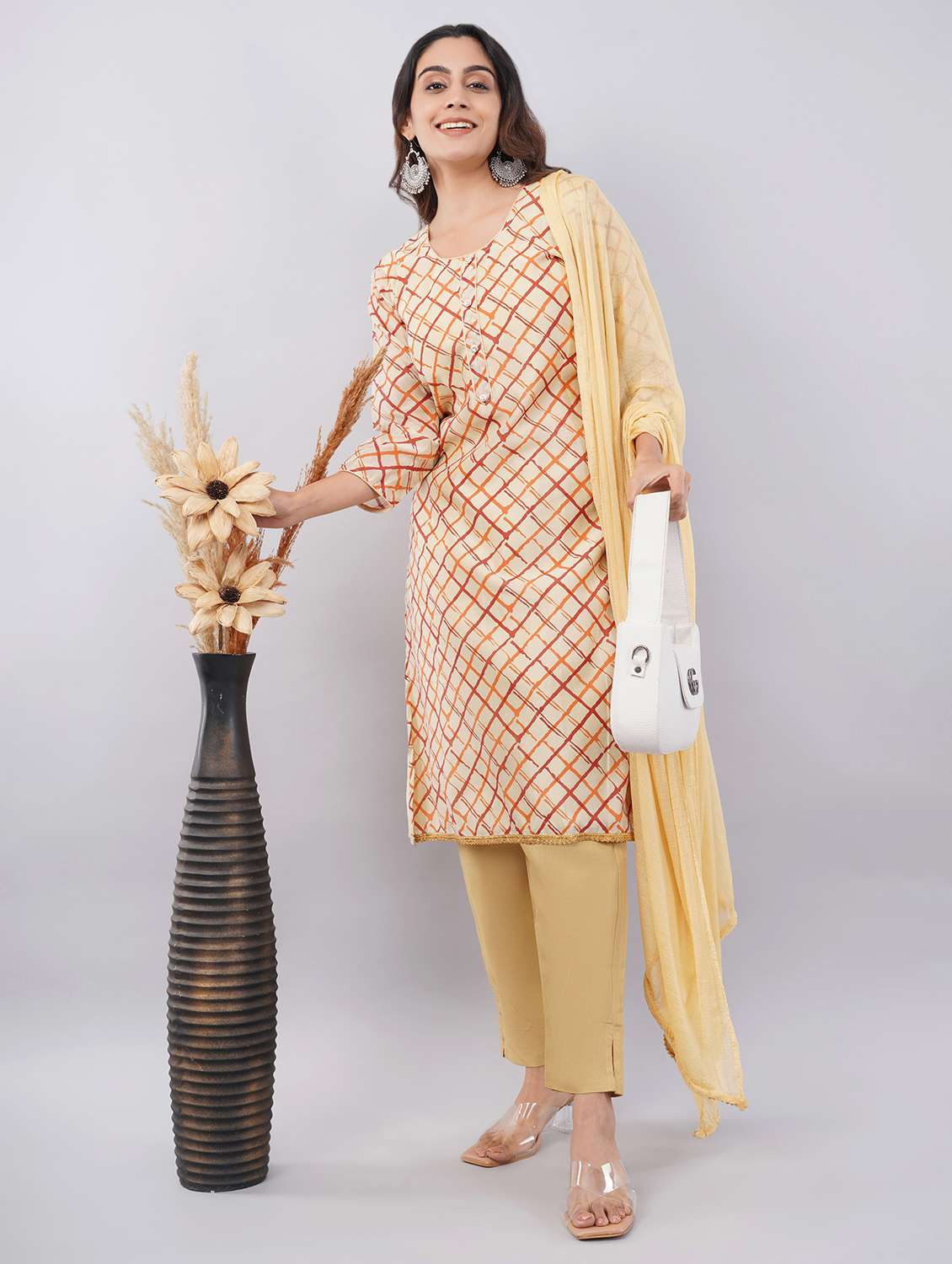 Women Printed Three Quarter Sleeves Kurta Pant With Dupatta Set - 22743361 -  Standard Image - 2