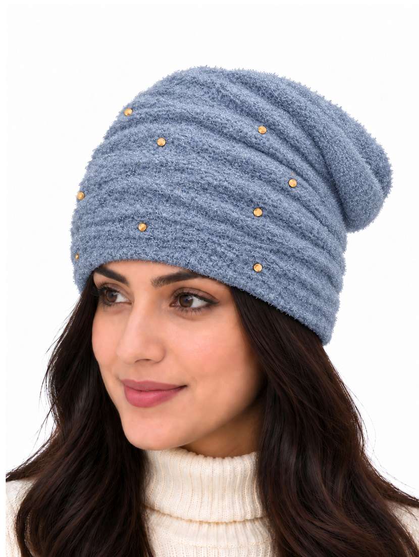 Women Self Design Winter Beanie Cap - 22743400 -  Standard Image - 2