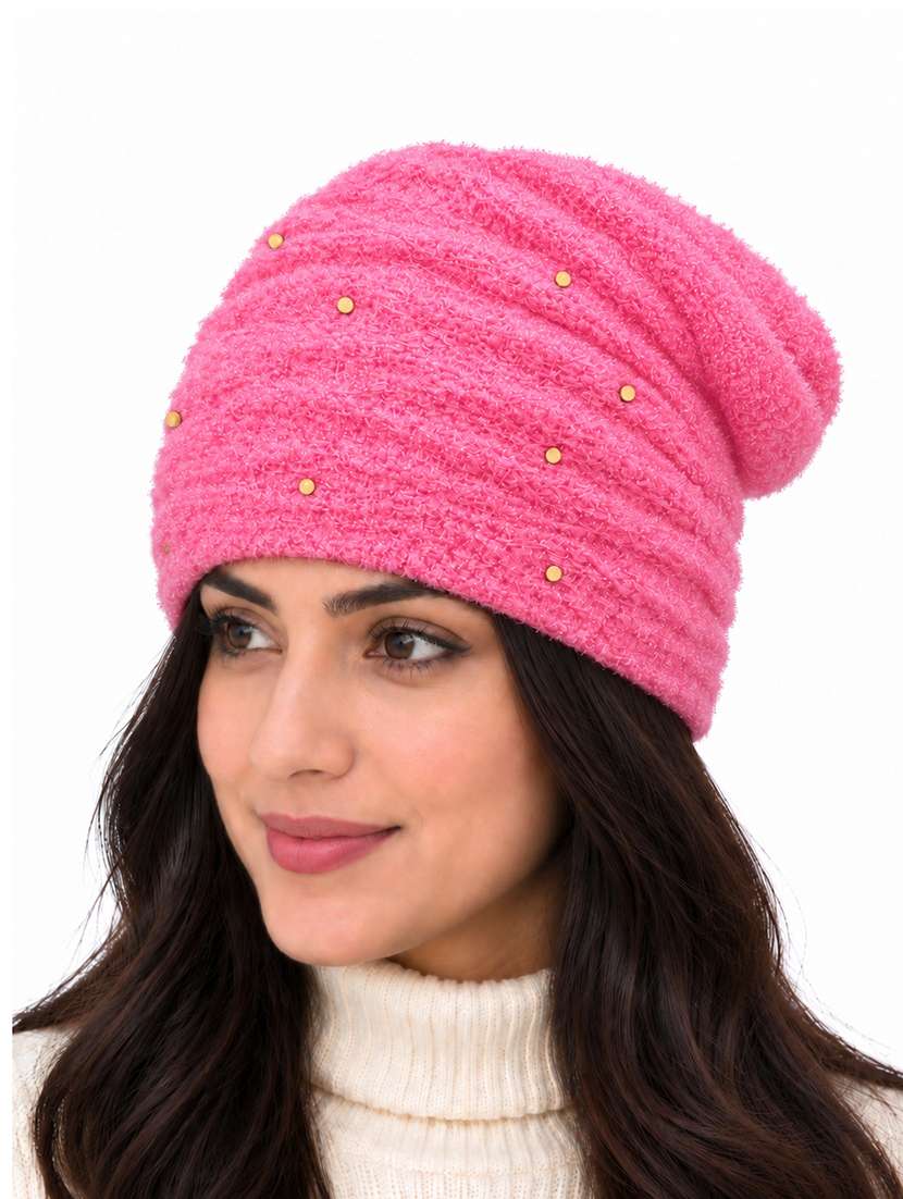 Women Self Design Winter Beanie Cap - 22743401 -  Standard Image - 2